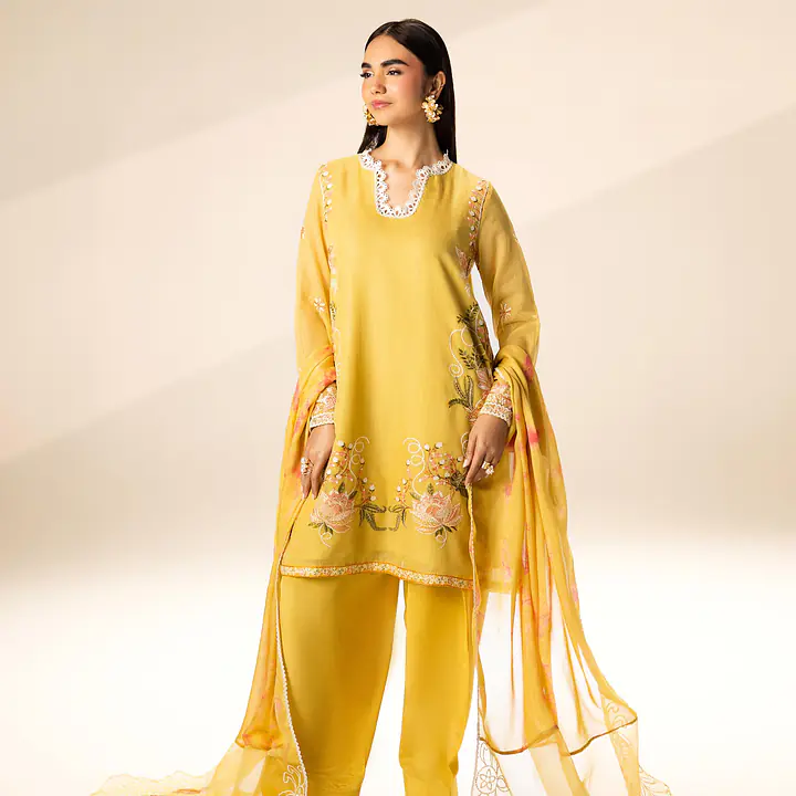 Fresh Lime Cotton Net Embroidered Set - Master