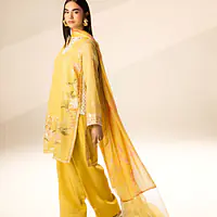 Fresh Lime Cotton Net Embroidered Set - Master